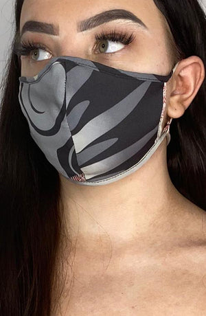 Black and Grey Retro Silk Fashion Face mask with filter - Thebritishmask