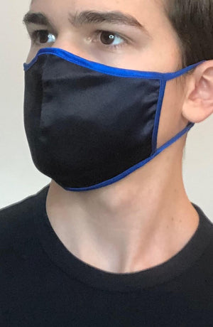 
                
                    Load image into Gallery viewer, Black &amp;amp; Blue Silk Fashion Face mask with filter - Thebritishmask
                
            