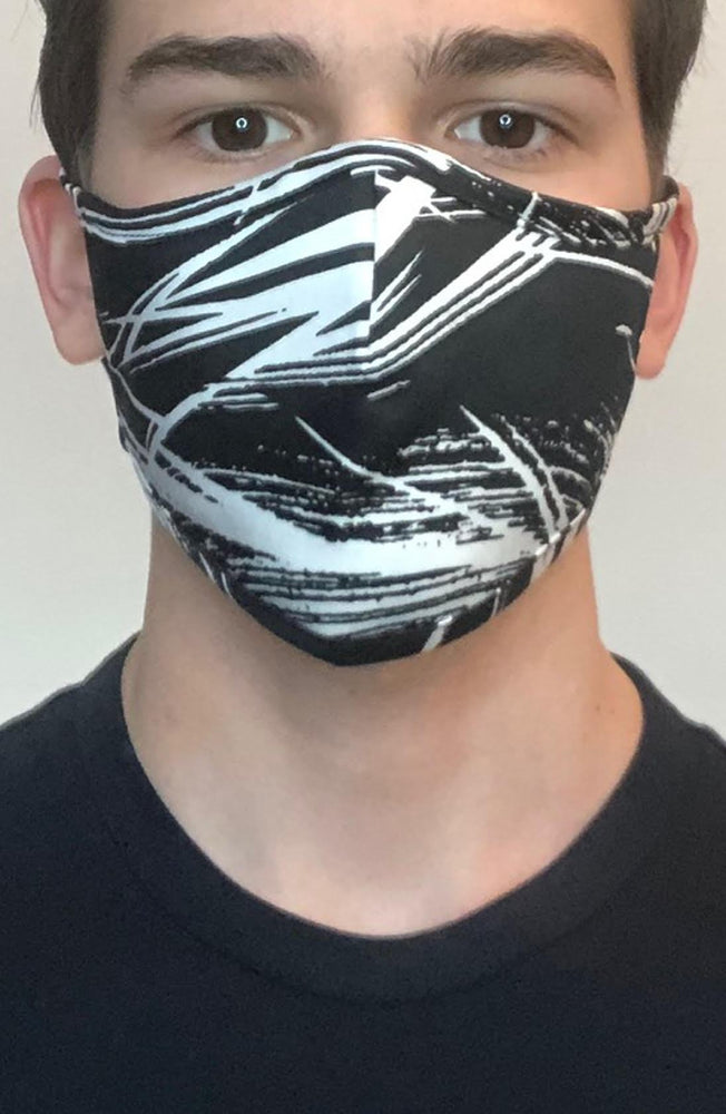 
                
                    Load image into Gallery viewer, Black Graphic Active Fashion Face mask with filter - Thebritishmask
                
            