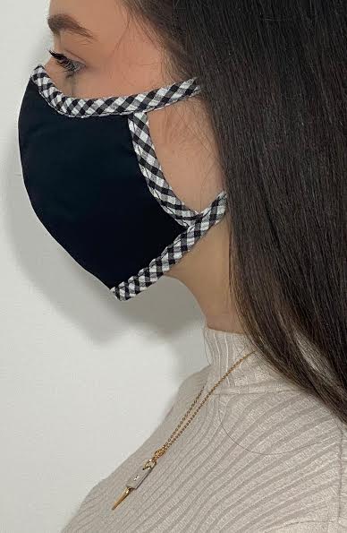 
                
                    Load image into Gallery viewer, Black Mask with contrast Gingham Fitted Fashion Face mask with filter - Thebritishmask
                
            