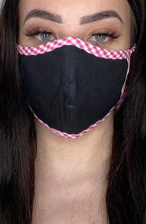 Black Mask with contrast Pink Gingham Fitted Fashion Face mask with filter - Thebritishmask