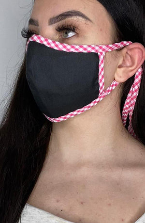 Black Mask with contrast Pink Gingham Fitted Fashion Face mask with filter - Thebritishmask