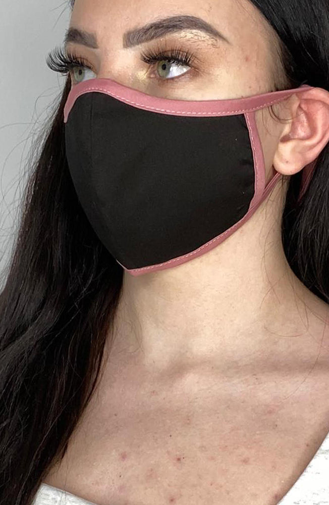 
                
                    Load image into Gallery viewer, Black Mask with contrast Rose Fitted Fashion Face mask with filter - Thebritishmask
                
            