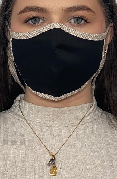 Black Mask with contrast Stripe Fitted Fashion Face mask with filter - Thebritishmask