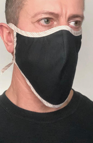 Black with contrast Stripe Beard Longline Face mask with filter - Thebritishmask