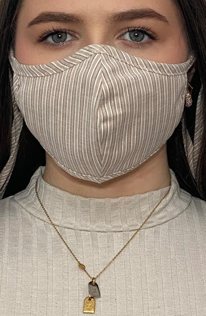 
                
                    Load image into Gallery viewer, Brown Stripe Fitted Fashion Face mask with filter - Thebritishmask
                
            