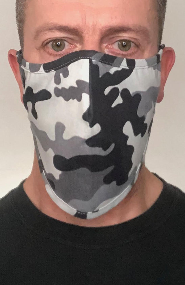Grey Camo Beard Longline Face mask with filter - Thebritishmask