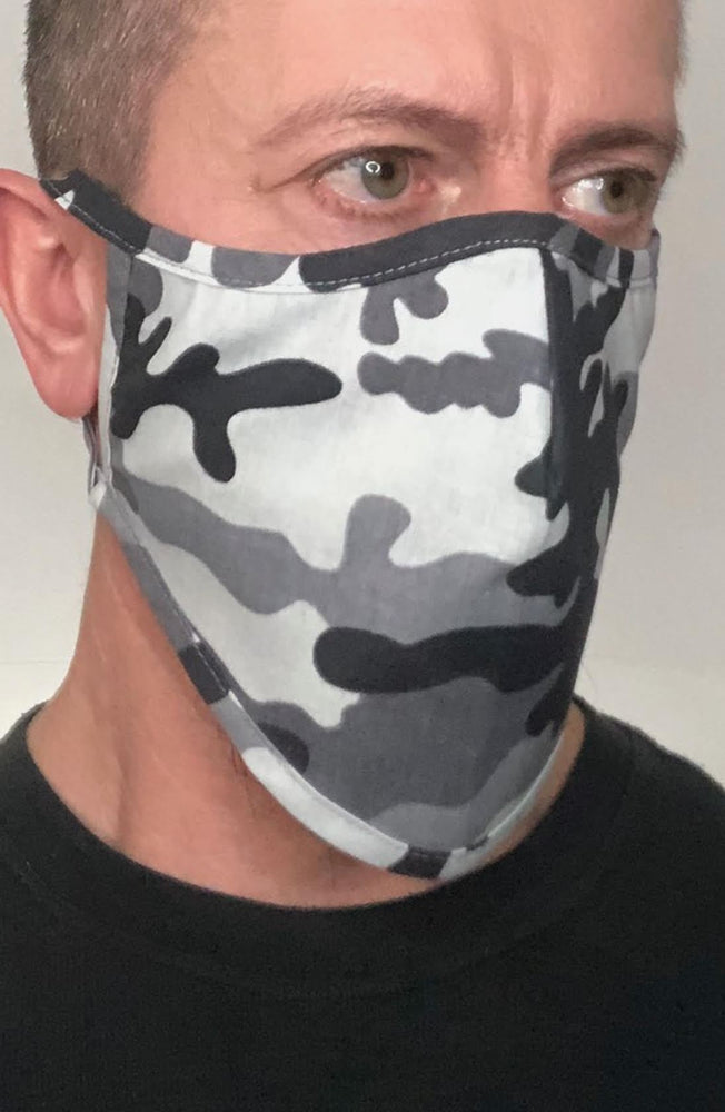 Grey Camo Beard Longline Face mask with filter - Thebritishmask