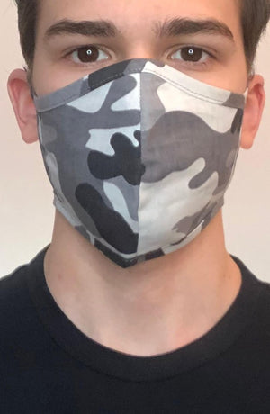 
                
                    Load image into Gallery viewer, Grey Camo Fitted Fashion Face mask with filter - Thebritishmask
                
            