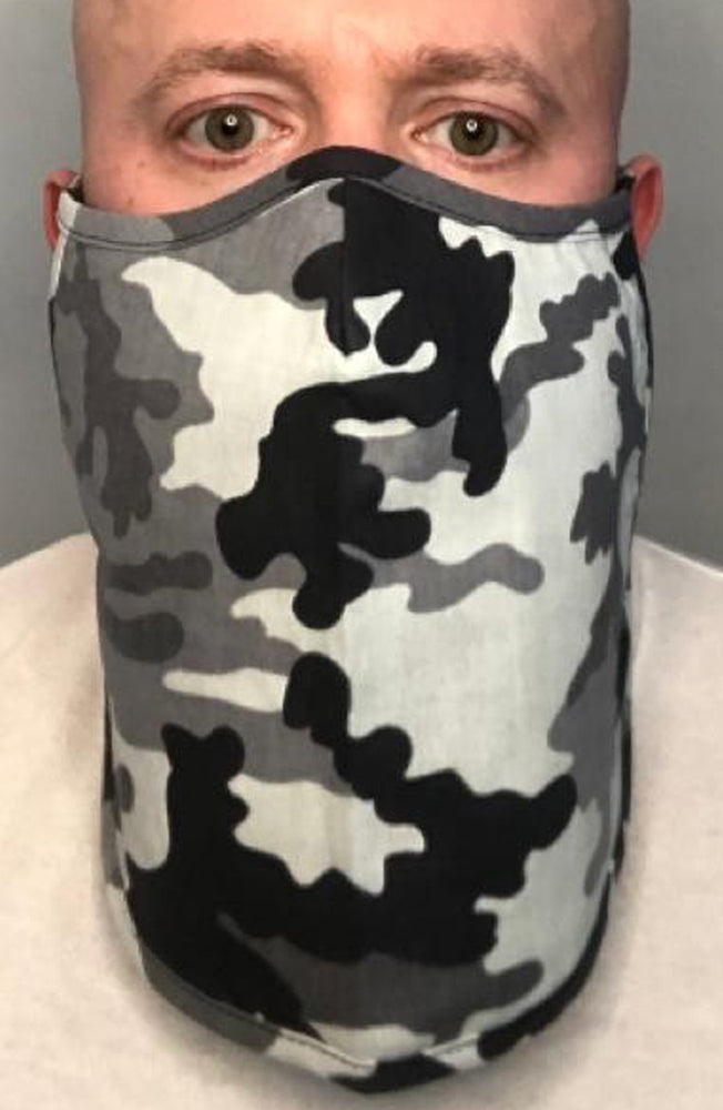 Grey Camo X-long Beard Longline Face mask with filter - Thebritishmask