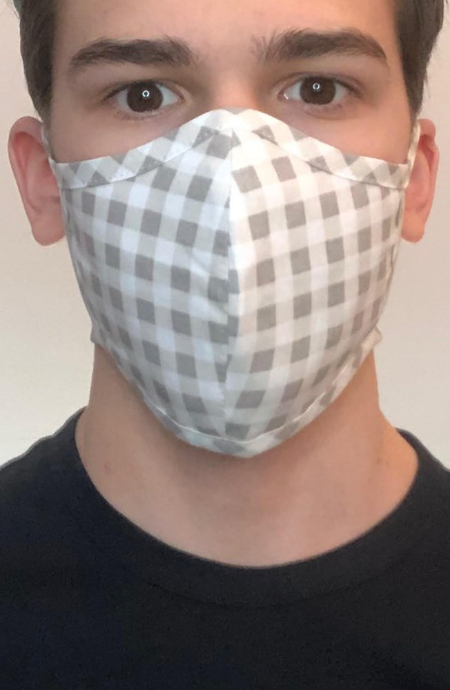 Grey Gingham Fitted Fashion Face mask with filter