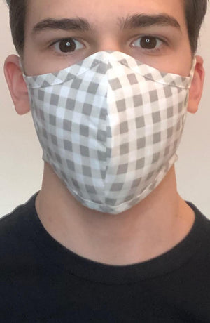 
                
                    Load image into Gallery viewer, Grey Gingham Fitted Fashion Face mask with filter - Thebritishmask
                
            