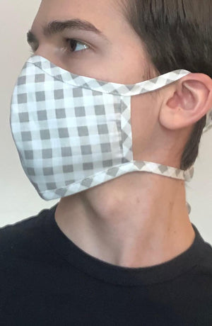 
                
                    Load image into Gallery viewer, Grey Gingham Fitted Fashion Face mask with filter - Thebritishmask
                
            
