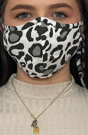 
                
                    Load image into Gallery viewer, Grey Leopard Fitted Fashion Face mask with filter - Thebritishmask
                
            
