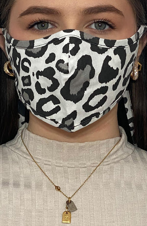 Grey Leopard Print Active Fashion Face mask with filter - Thebritishmask