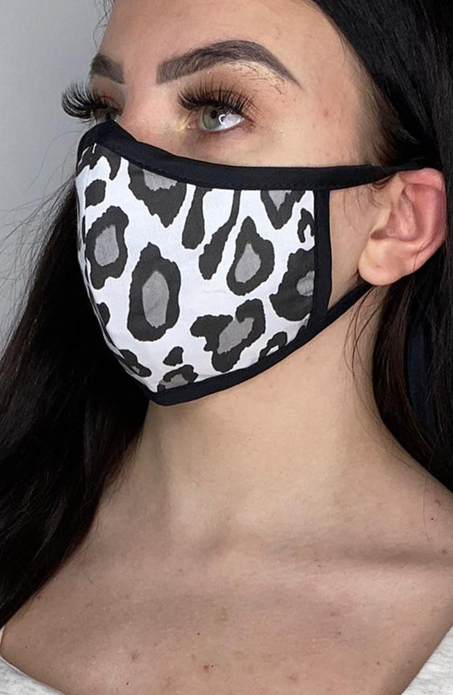 Grey Leopard with Contrast Fitted Fashion Face mask with filter - Thebritishmask