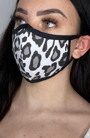 Grey Leopard with Contrast Fitted Fashion Face mask with filter - Thebritishmask