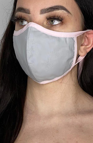 
                
                    Load image into Gallery viewer, Grey Mask with contrast Pink Fitted Fashion Face mask with filter - Thebritishmask
                
            