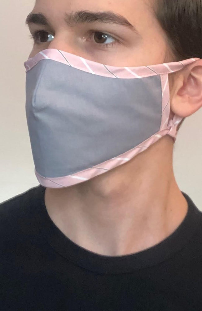 Grey Mask with contrast Pink Stripe Active Fashion Face Mask with Filter - Thebritishmask