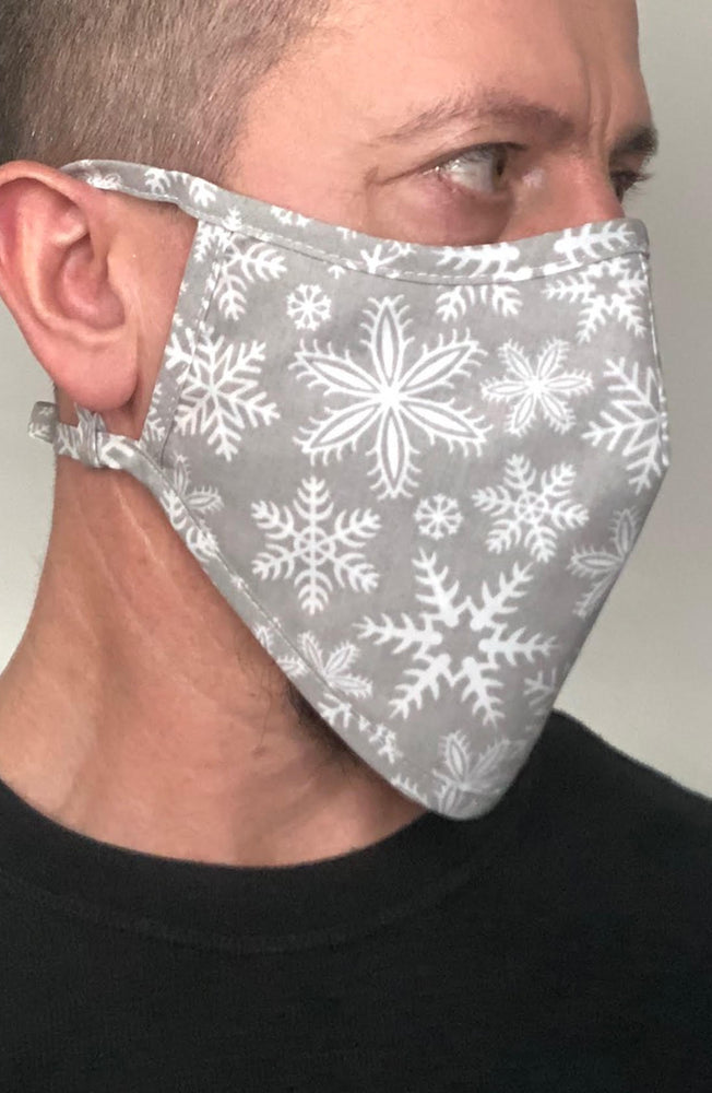 
                
                    Load image into Gallery viewer, Grey Snowflake Beard Longline Face mask with filter - Thebritishmask
                
            