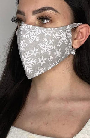 Grey Snowflake Fitted Fashion Face mask with filter - Thebritishmask