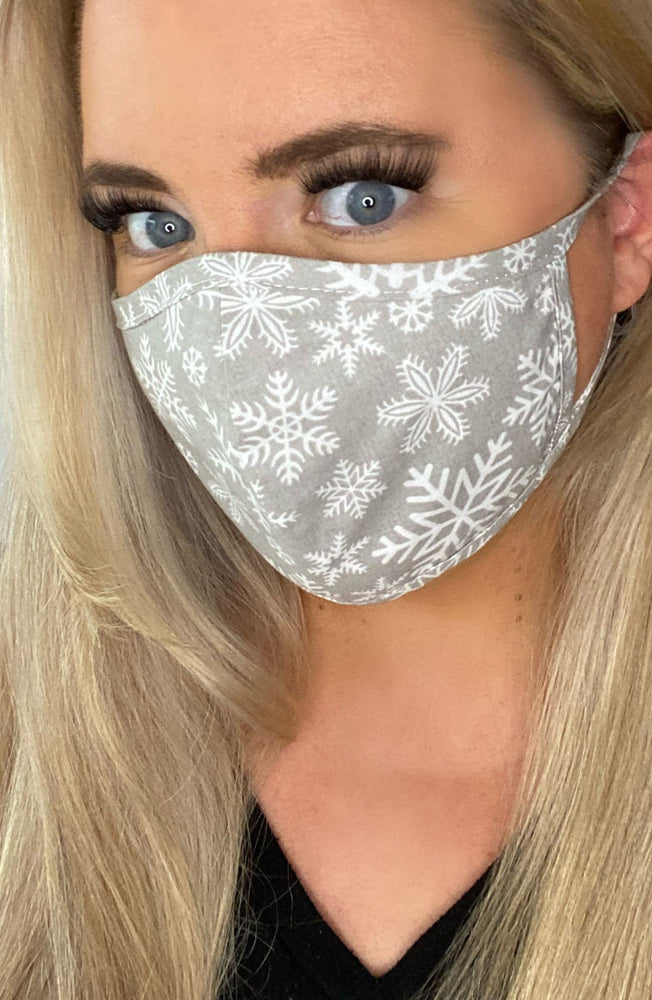Grey Snowflake Fitted Fashion Face mask with filter - Thebritishmask