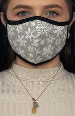 Grey Snowflake with contrast Black Fitted Fashion Face mask with filter