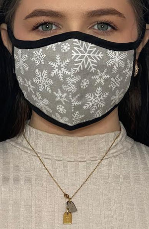 Grey Snowflake with contrast Black Fitted Fashion Face mask with filter - Thebritishmask