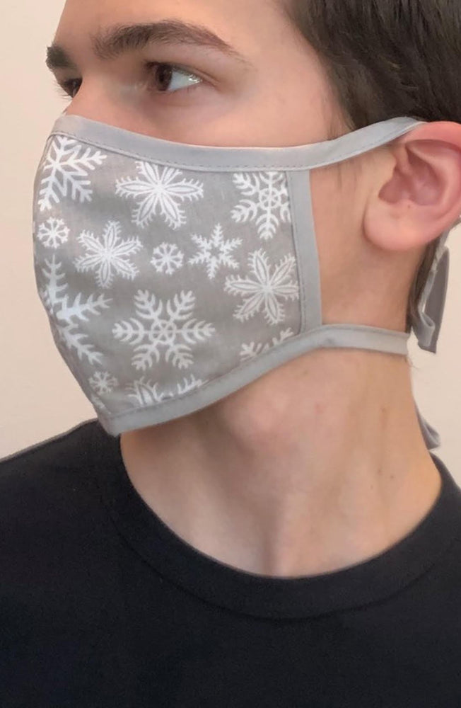 Grey Snowflake with contrast Grey Fitted Fashion Face mask with filter - Thebritishmask