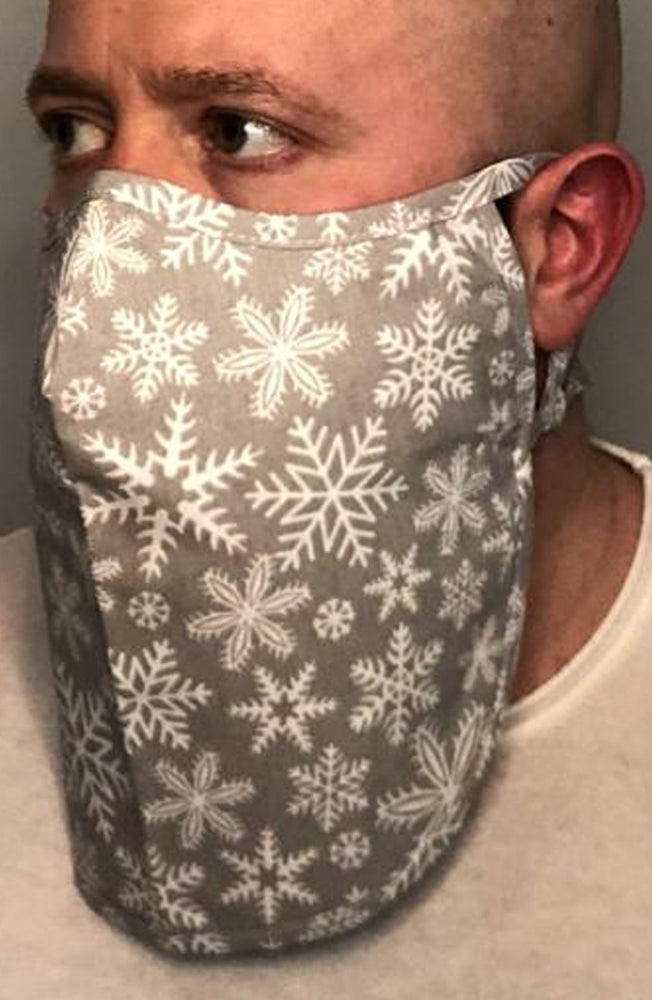 Grey Snowflake X-long Beard Longline Face mask with filter - Thebritishmask