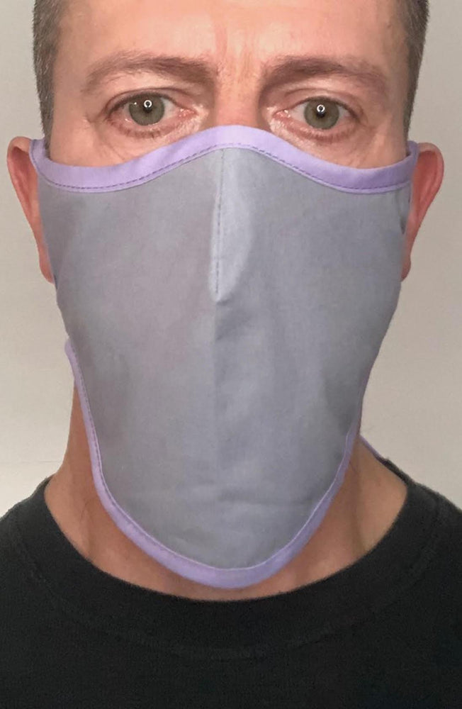 
                
                    Load image into Gallery viewer, Grey with contrast Lilac Beard Longline Face mask with filter - Thebritishmask
                
            