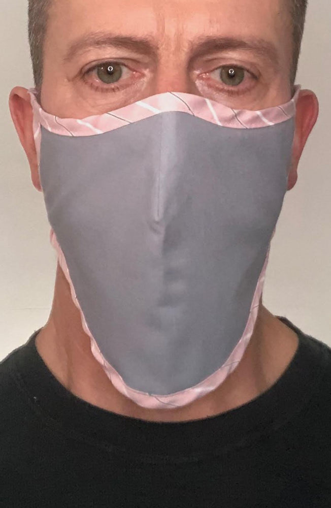 Grey with contrast Pink Stripe Beard Longline Face mask with filter - Thebritishmask