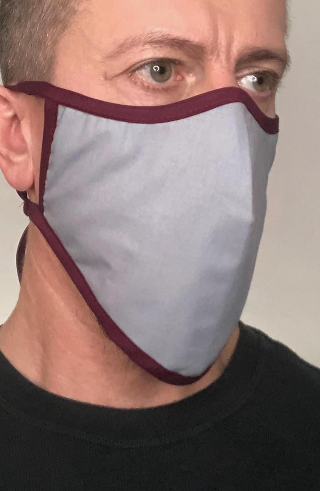 
                
                    Load image into Gallery viewer, Grey with contrast Plum Beard Longline Face mask with filter - Thebritishmask
                
            