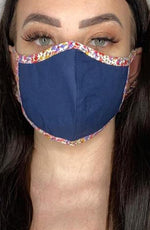 Navy Mask with contrast Floral Fitted Fashion Face mask with filter