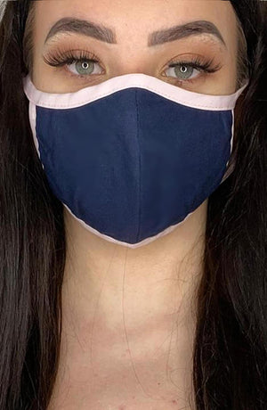 
                
                    Load image into Gallery viewer, Navy Mask with contrast Pink Fitted Fashion Face mask with filter - Thebritishmask
                
            