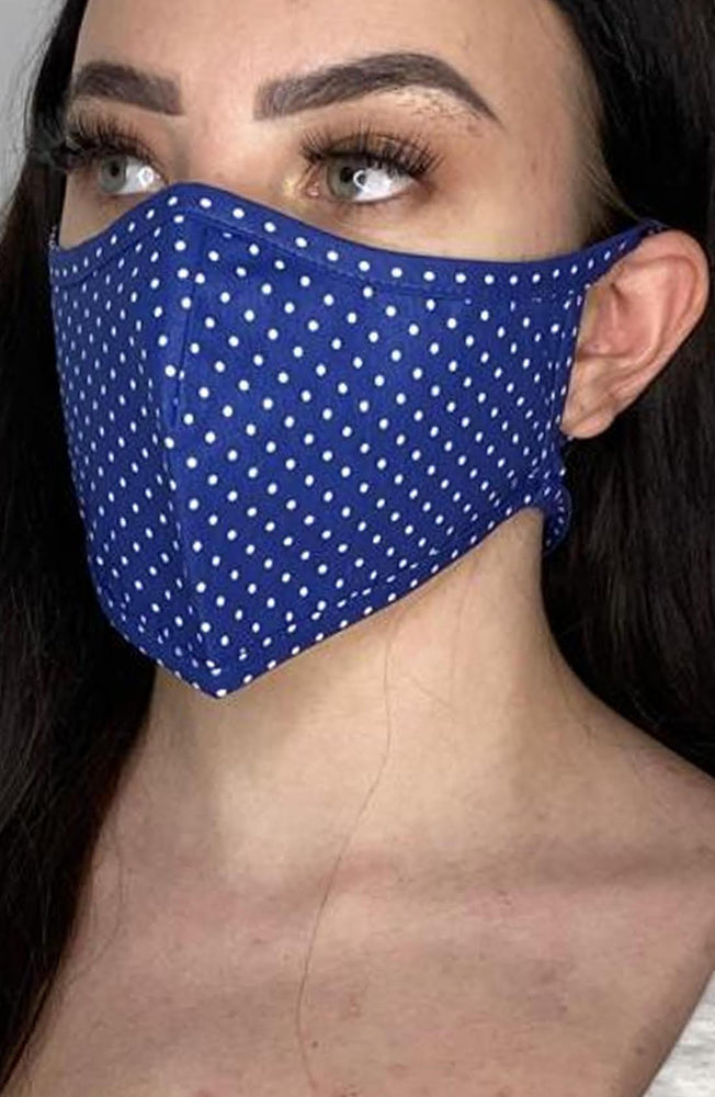 
                
                    Load image into Gallery viewer, Navy Polka Dot Active Fashion Face mask with filter - Thebritishmask
                
            
