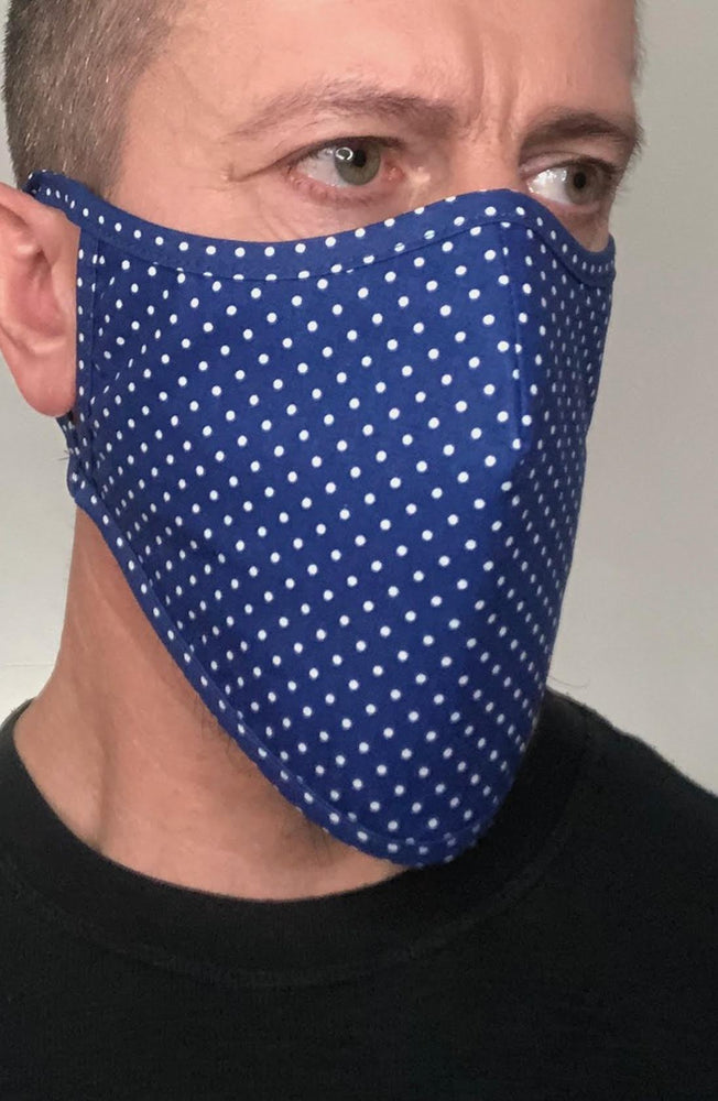 Navy Polka Dot Beard Longline Face mask with filter - Thebritishmask