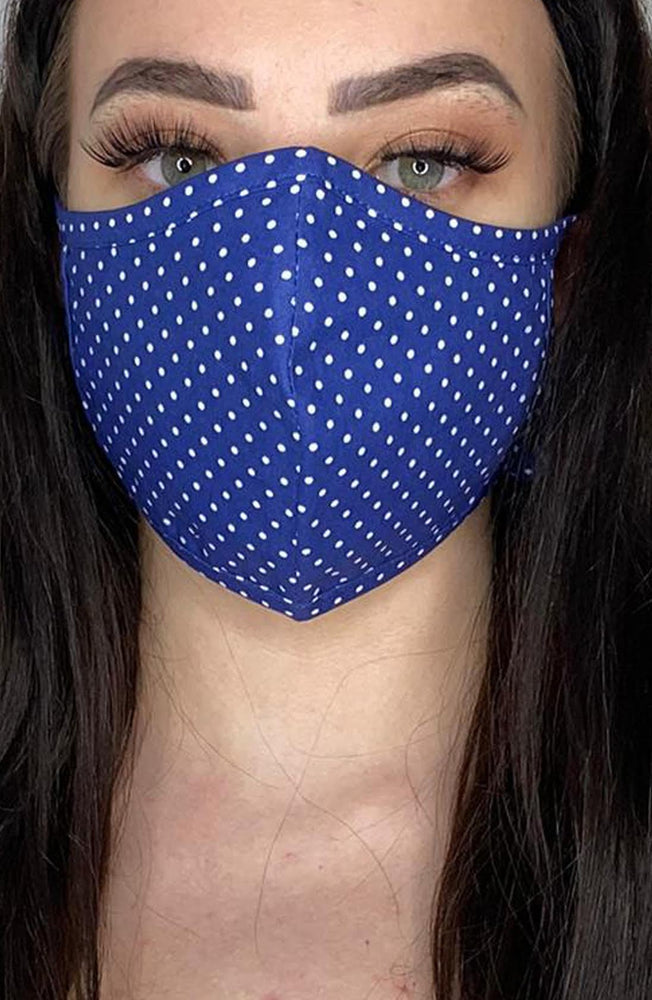 Navy Polka Dot Fitted Fashion Face mask with filter