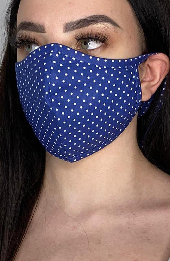 Navy Polka Dot Fitted Fashion Face mask with filter - Thebritishmask