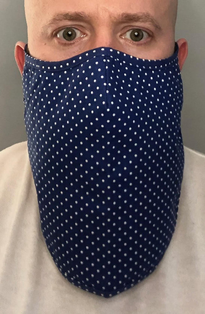 Navy Polka Dot X-long Beard Longline Face mask with filter
