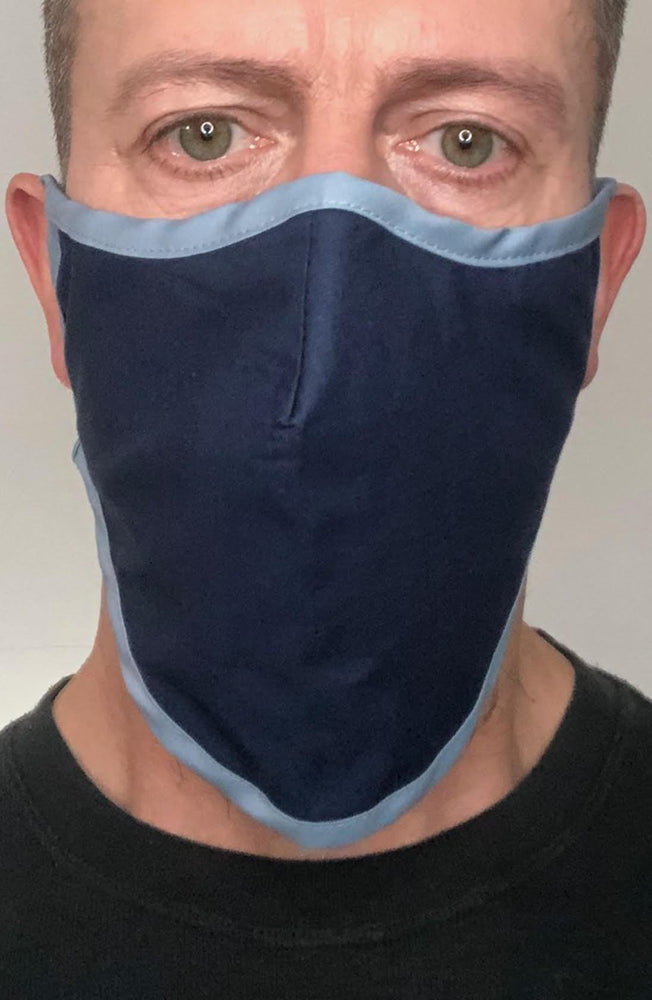 Navy with denim contrast Beard Longline Face mask with filter - Thebritishmask