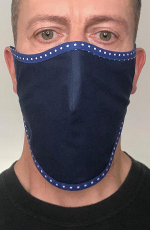 
                
                    Load image into Gallery viewer, Navy with Polka Dot contrast Beard Longline Face mask with filter - Thebritishmask
                
            