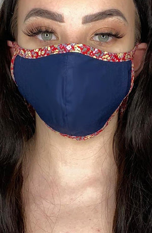Navy with red floral contrast Fitted Fashion Face mask with filter - Thebritishmask