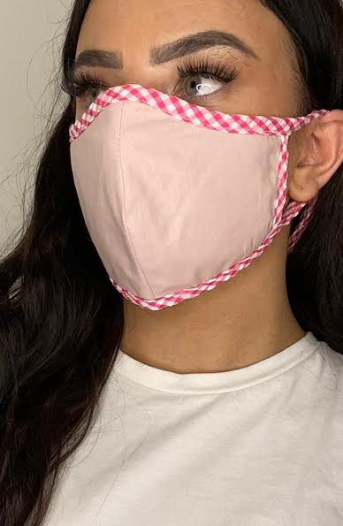 
                
                    Load image into Gallery viewer, Nude Mask with contrast Pink Gingham Fitted Fashion Face mask with filter - Thebritishmask
                
            