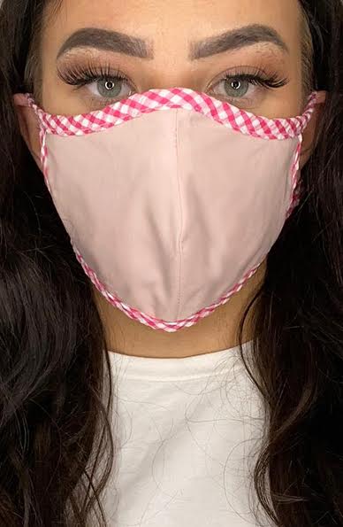 Nude Mask with contrast Pink Gingham Fitted Fashion Face mask with filter