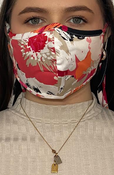 Orange Floral Fitted Fashion Face mask with filter