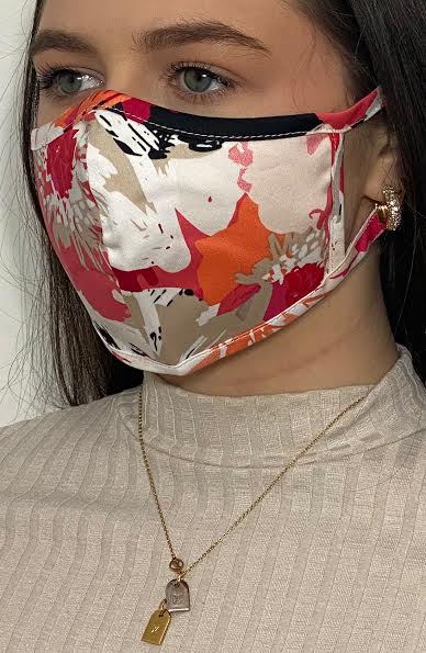 
                
                    Load image into Gallery viewer, Orange Floral Fitted Fashion Face mask with filter - Thebritishmask
                
            