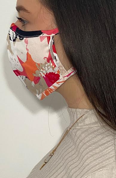 
                
                    Load image into Gallery viewer, Orange Floral Fitted Fashion Face mask with filter - Thebritishmask
                
            
