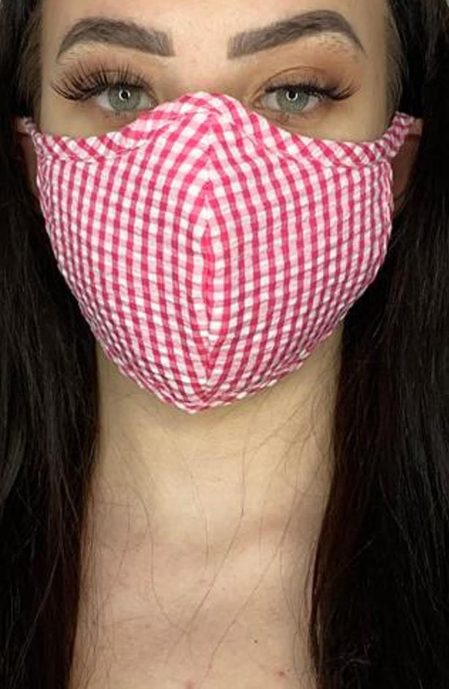 
                
                    Load image into Gallery viewer, Pink Gingham Fitted Fashion Face mask with filter - Thebritishmask
                
            