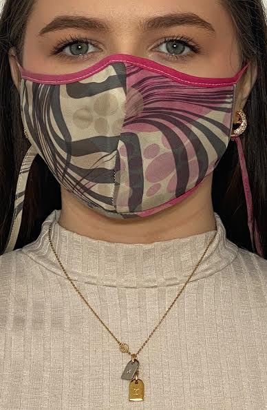 
                
                    Load image into Gallery viewer, Pink Grey Retro Print Silk Fashion Face mask with filter - Thebritishmask
                
            